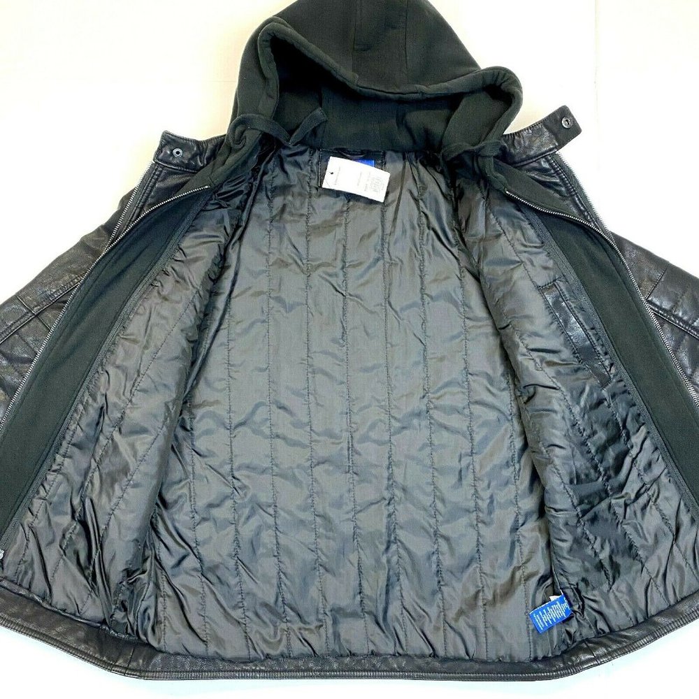 Men's Apt. 9 Faux Leather Removable Bib Hooded Jacket - Black - L - Picture 3 of 5